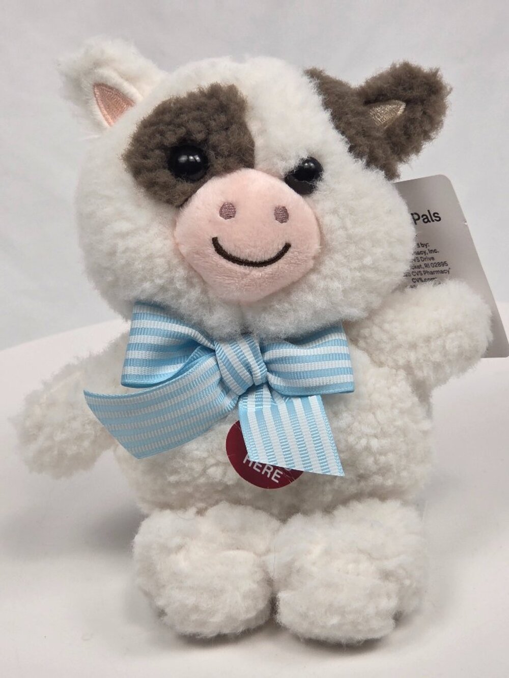 shaggy cream and brown stuffed cow plush 7"